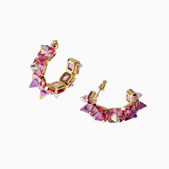 Chroma hoop earrings, Pink, Gold tone plated